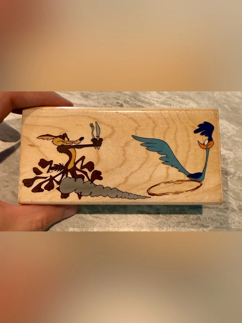 Very Rare VTG 1990 Rubber Stamp Wiley Coyote Roadrunner Looney Tunes  2 x 4 3/4